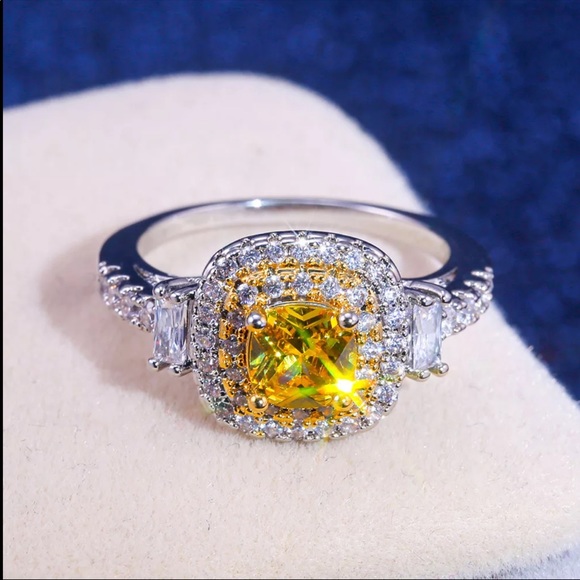 New 925 Silver Square Shape Citrine Party Ring - Picture 5 of 6